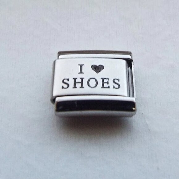 I heart shoes laser 9mm stainless steel Italian charm bracelet link new - Picture 1 of 2